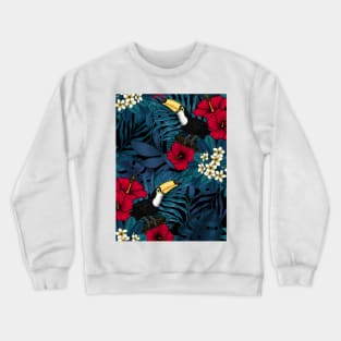 Toucans and tropical flora, blue and red Crewneck Sweatshirt